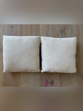 Cream Ribbed Corduroy Decorative Throw Pillow Pair